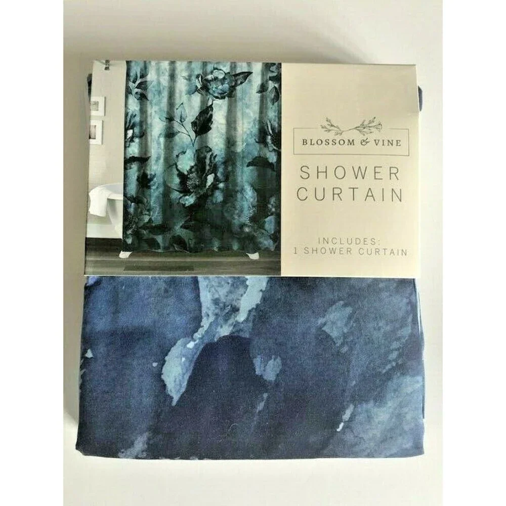Idea Nuova Fabric Shower Curtain Floral Bathroom Spring Blue Watercolor 72x72